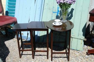 Antique Art Deco Nest Of Table By Waring & Gillow Mahogany Side Tables 20 ' s Chic 4
