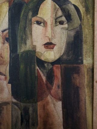 Vintage Mid Century Modern Oil Painting Cubist Abstract Modernist Portrait Woman
