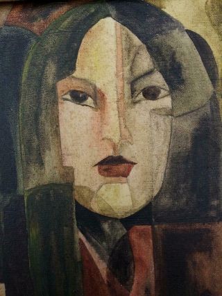 Vintage Mid Century Modern Oil Painting Cubist Abstract Modernist Portrait Woman 3