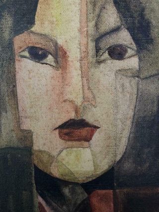 Vintage Mid Century Modern Oil Painting Cubist Abstract Modernist Portrait Woman 4