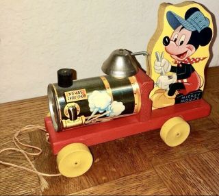 Near 1949 Vintage Fisher Price Disney Mickey Mouse Choo Choo Train Pull Toy