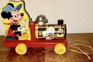 NEAR 1949 Vintage Fisher Price Disney Mickey Mouse Choo Choo Train Pull Toy 2