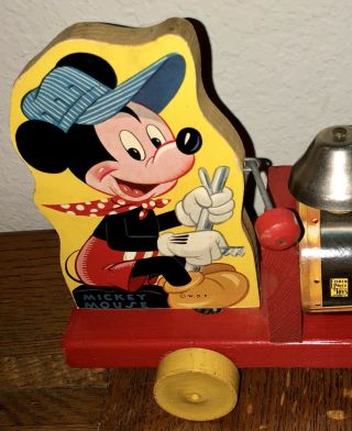 NEAR 1949 Vintage Fisher Price Disney Mickey Mouse Choo Choo Train Pull Toy 3