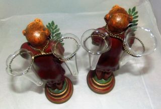 Vintage Petites Choses Pair Monkeys Clothed w/ Palm Leaf Fans Bud Vases RARE 5