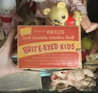 VTG 40s 50s Brite Eyed Kids Doll Cuddles Irwin Rubber Squeaky Toy Kewpie 4