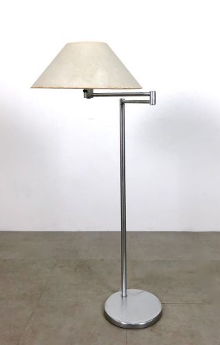 Vintage Walter Von Nessen Studio Chrome Swing Arm Floor Lamp Mid Century Modern
