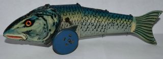 Vintage Articulated Fish Tin Litho Wind - Up Toy 1930s Louis Marx & Co Look