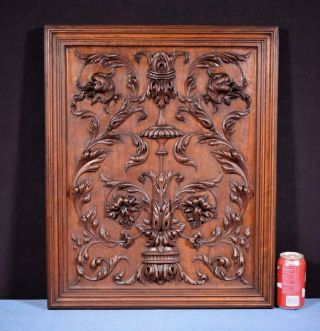 Large French Antique Deep Carved Panel Door Solid Walnut Wood With Flowers