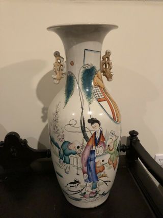 Large Antique Chinese Porcelain Famille Rose Vase,  Republic Period,  22 1/2 " H