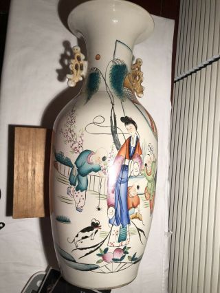 Large Antique Chinese Porcelain Famille Rose Vase,  Republic Period,  22 1/2 