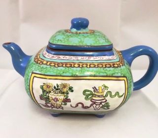Chinese Antique Purple Clay Tea Pot With Famille Rose And Mark