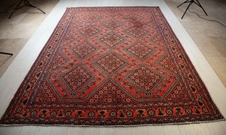 9.  9ft x 7.  21ft Red Antique Hand Knotted Rug,  Vintage Sirjan Rug,  Wool Area Rug 3