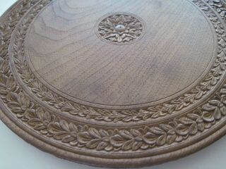 Antique Vintage Finely Carved Dark Wood Two - Sided Cake Bread Board Plate Treen