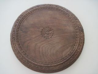ANTIQUE VINTAGE FINELY CARVED DARK WOOD TWO - SIDED CAKE BREAD BOARD PLATE TREEN 2