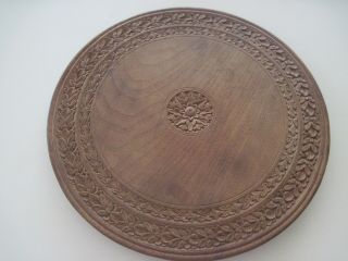 ANTIQUE VINTAGE FINELY CARVED DARK WOOD TWO - SIDED CAKE BREAD BOARD PLATE TREEN 5