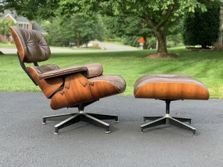 Eames Herman Miller Lounge Chair & Ottoman - Rosewood & Brown Leather