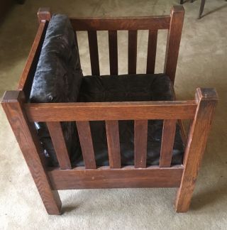 Antique Mission Oak Arts & Crafts Cube Chair (Stickley Design) 2