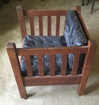 Antique Mission Oak Arts & Crafts Cube Chair (Stickley Design) 4