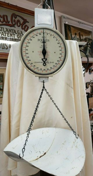 Vintage American Family Co.  Hanging Farm Produce Scale 60 Pounds White