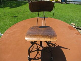 Vintage Industrial Mid Century Modern Toledo Drafting Stool Chair UHL Steel/Wood 2