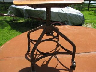Vintage Industrial Mid Century Modern Toledo Drafting Stool Chair UHL Steel/Wood 9