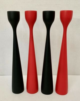 2 Pr.  Illums Bolighus Red&black Mid Century Danish Modern Wooden Candle Holders