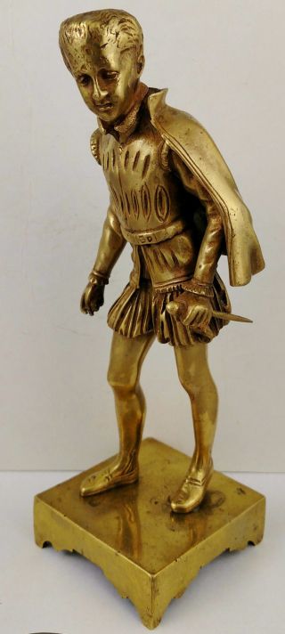 Antique French 19th C Gilt Gold Bronze Statue Sculpture Boy King Henry W.  Sword