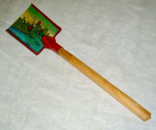 Antique Rare Chicken Fishing Cartoon Tin Litho Lujo Metallico Sand Pail Shovel