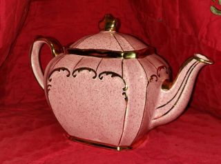 1922 Saddler Antique Teapot Pink With Rose Color Specals And Gold Trim
