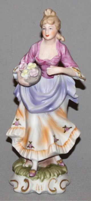 Vintage European Hand Painted Bisque Porcelain Woman Figurine