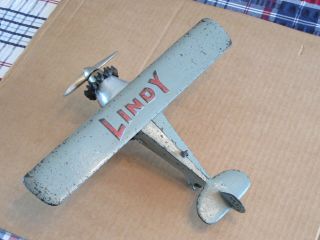 Cast Iron Hubley Lindy Airplane 13” Wingspan Exc
