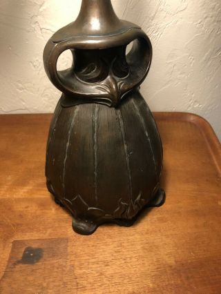 Antique Art Nouveau Pittsburgh Bronze Patina Owl Table Lamp Base 5