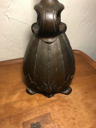 Antique Art Nouveau Pittsburgh Bronze Patina Owl Table Lamp Base 6