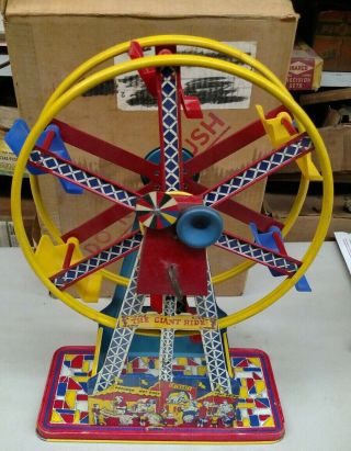 1950s Vintage Giant Ride Tin Wind Up Ferris Wheel Toy Great