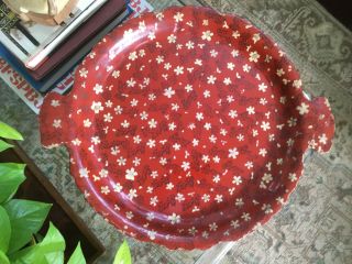 Vtg Antique Art Deco Japanese Chinoiserie Red Lacquered Handled Scalloped Tray