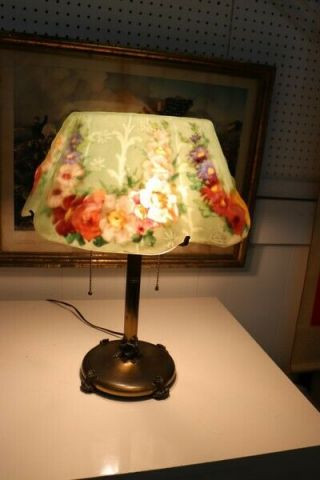 Antique Puffy Glass Lamp Signed Stained Glass Pairpoint