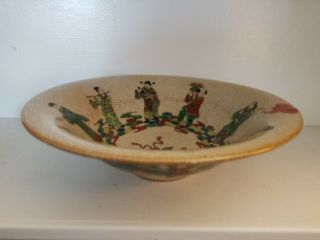 Lrge Antique Chinese Porcelain Bowl Hand Painted Figural 11 Inches