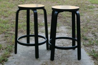 Black Lacquered Artek Alvar Aalto Counter Stool 64,  25 - 1/2 "