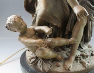 C1910 H.  Moreau Bronze Patina Figural Table Lamp Sculpture 2 Women w/ Cherub 5