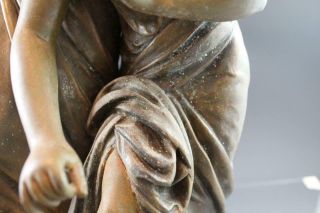 C1910 H.  Moreau Bronze Patina Figural Table Lamp Sculpture 2 Women w/ Cherub 7