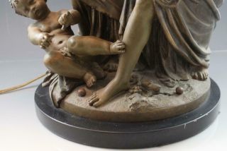 C1910 H.  Moreau Bronze Patina Figural Table Lamp Sculpture 2 Women w/ Cherub 8