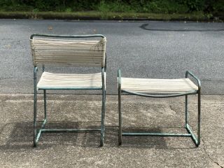 Vintage WALTER LAMB Brown Jordan BRONZE & ROPE Armchair w Ottoman MCM 1950s 10