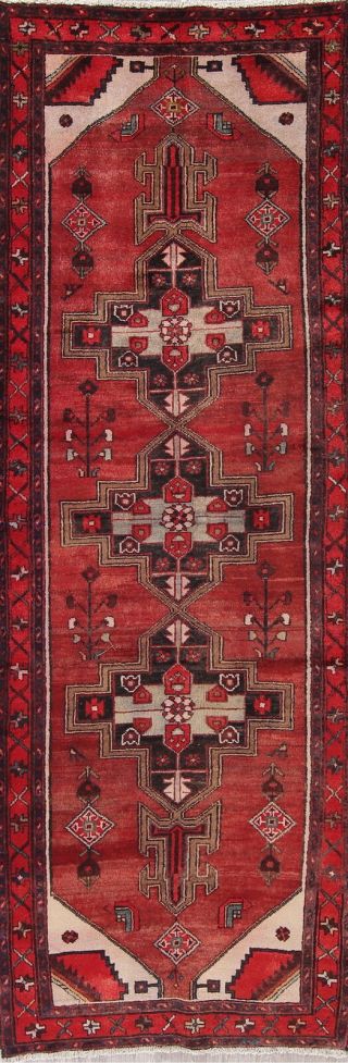 Vintage Tribal 10 Ft Runner Hamedan Persian Oriental Red Wool Rug 9 