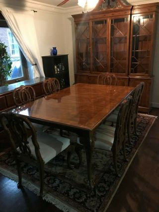 Karges ball and claw walnut dining room table,  chairs and breakfront 10
