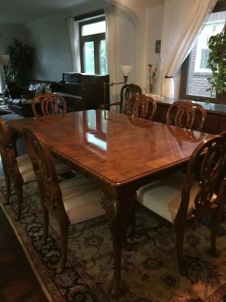 Karges ball and claw walnut dining room table,  chairs and breakfront 3