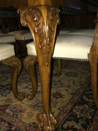 Karges ball and claw walnut dining room table,  chairs and breakfront 8