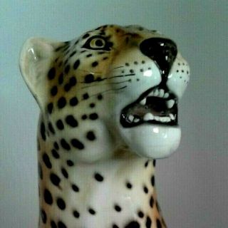 1950s - 60s RARE RONZAN JAGUAR STATUE Hnd Pntd SIGNED Cheetah Leopard Lion Cat 10