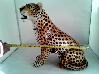 1950s - 60s RARE RONZAN JAGUAR STATUE Hnd Pntd SIGNED Cheetah Leopard Lion Cat 12