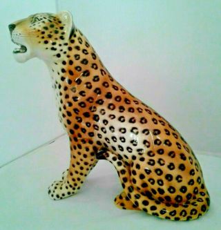 1950s - 60s Rare Ronzan Jaguar Statue Hnd Pntd Signed Cheetah Leopard Lion Cat