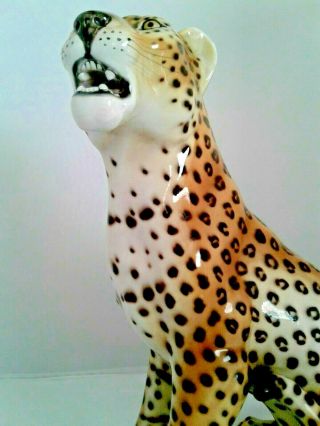 1950s - 60s RARE RONZAN JAGUAR STATUE Hnd Pntd SIGNED Cheetah Leopard Lion Cat 2